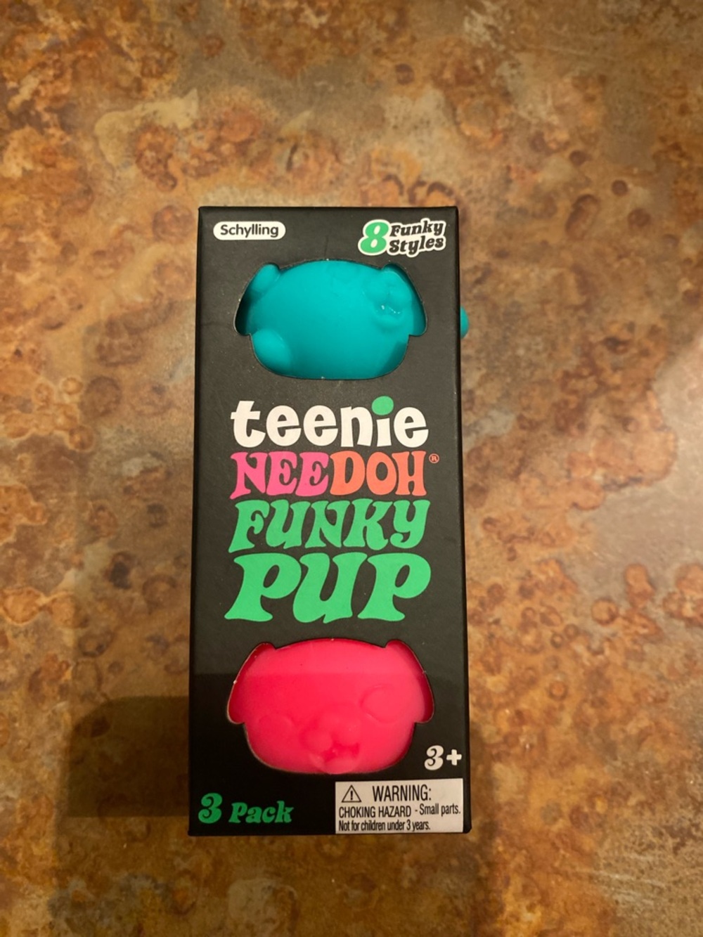 Teenie Needoh Funky Pup 3-Pack - Teal & Hot Pink, and Orange